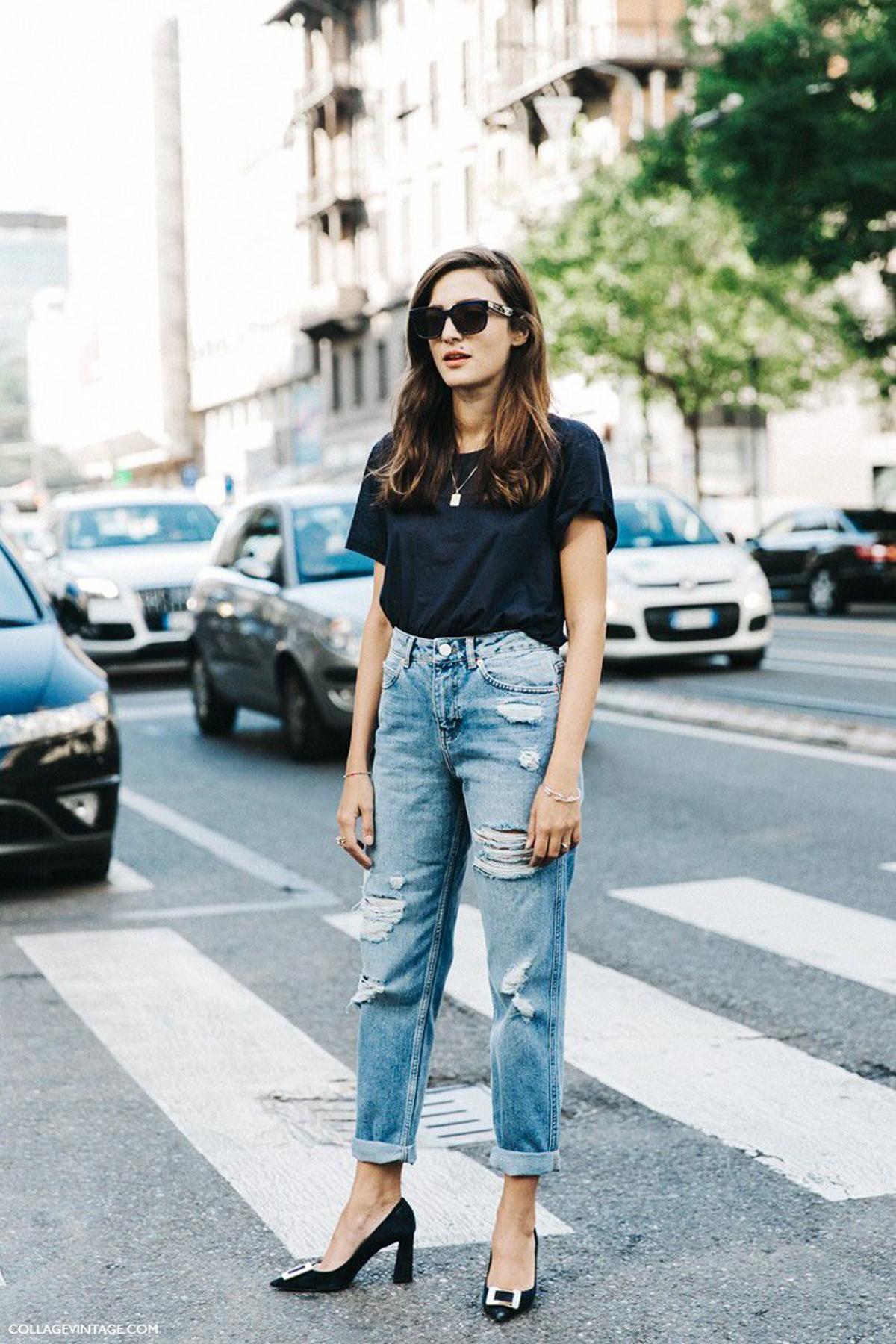 Mix camisa negra y jeans: Eleonora Carisi