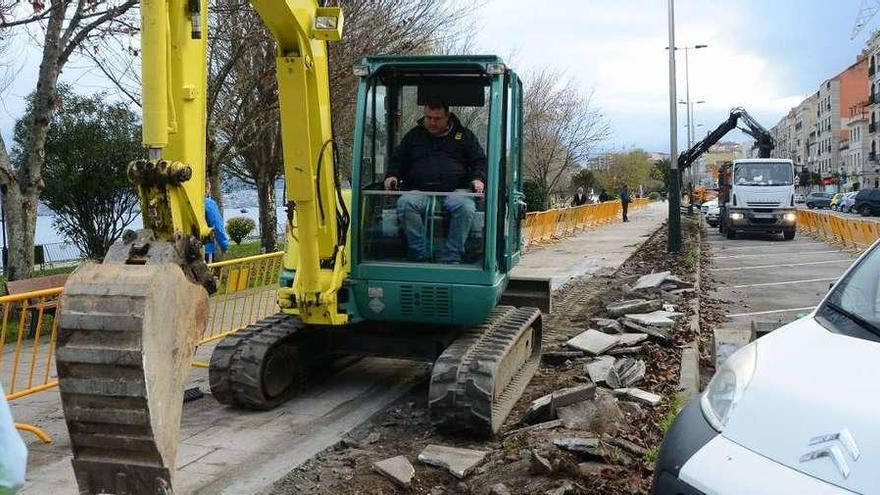 Obras de retirada del seto en el proyecto de mejora de movilidad de Concepción Arenal. // Gonzalo N.