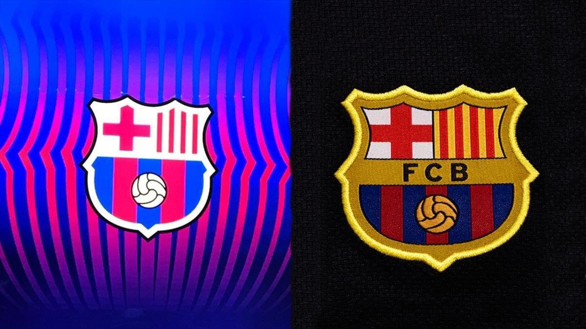 El nuevo escudo del Barça al lado del antiguo.