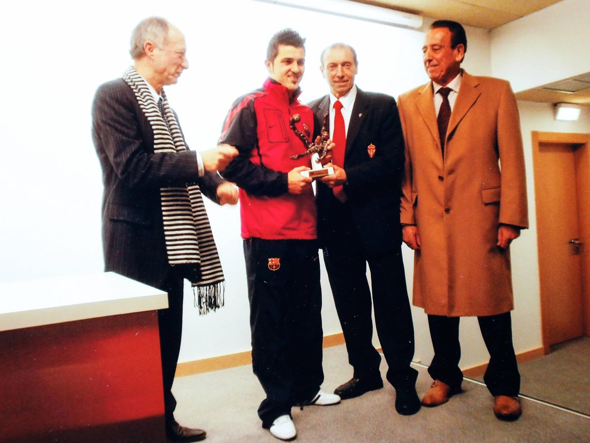 Braña, con David Villa y Quini.