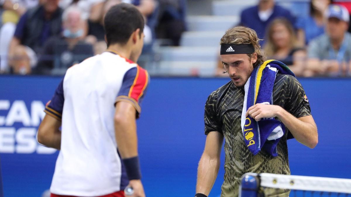 Tsitsipas y Alcaraz, durante el US Open