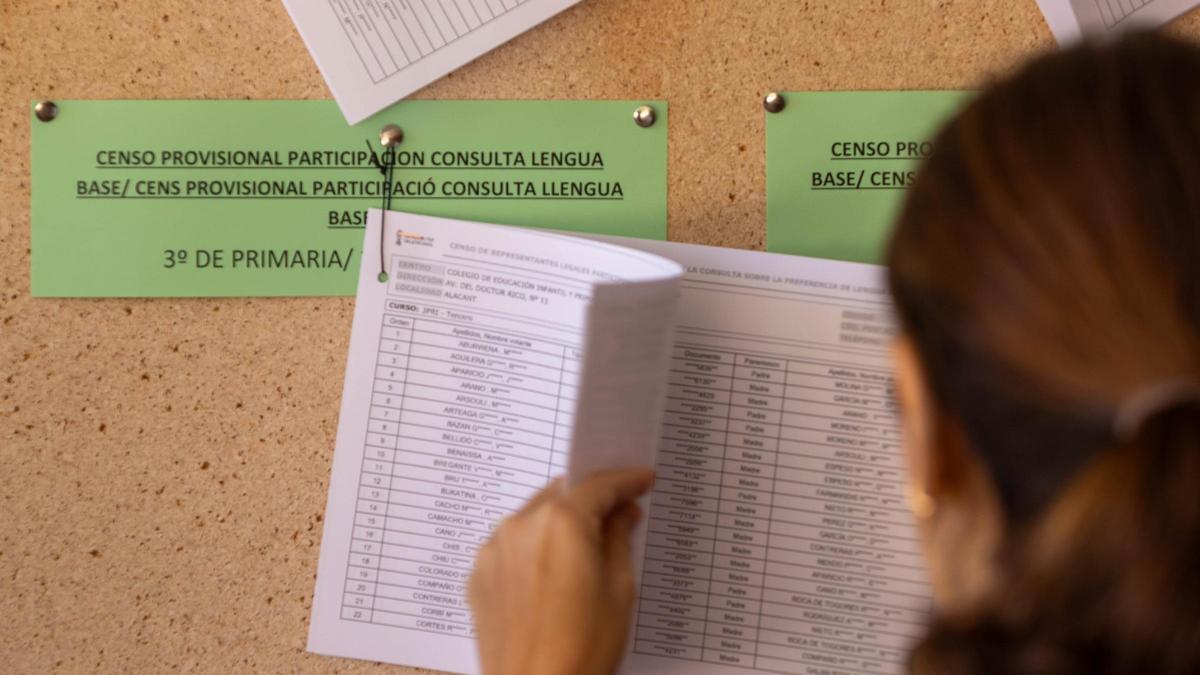 Listas de censos para que los padres de los alumnos voten por la lengua.