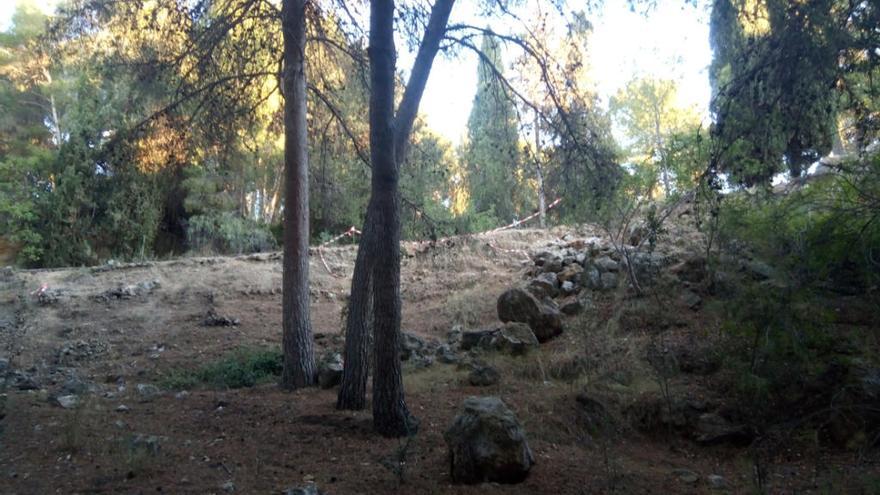 Al fondo una de las muchas cintas de plástico señalizadoras que pueden verse rotas en el Parque del Morlaco y que coinciden con hondonadas o zonas en las que ha habido desprendimientos. Si la causa por la que fueron instaladas continúa, el Ayuntamiento debería renovarlas o cambiar el tipo de señalización. Si por contra ha terminado, hará bien en retirarlas y no que lo haga el viento.