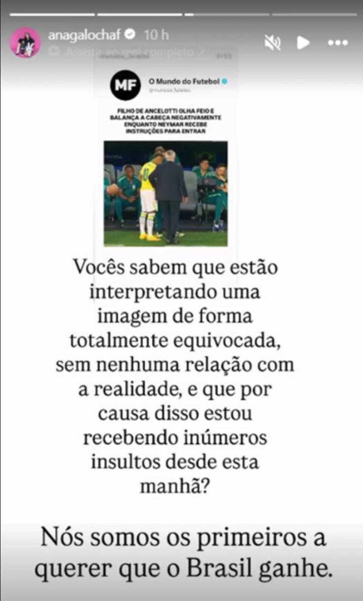 Mensaje en instagram de la mujer de Davide Ancelotti