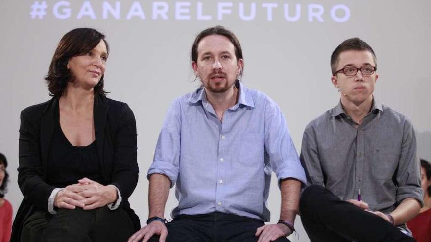 Carolina Bescansa, Pablo Iglesias e Íñigo Errejón, en la época en la que los tres lideraban Podemos. // E.P.