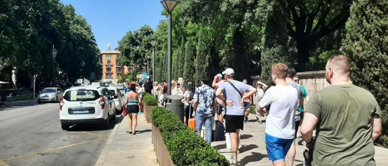 Colas durante el día de ayer para conseguir un taxi en Palma.