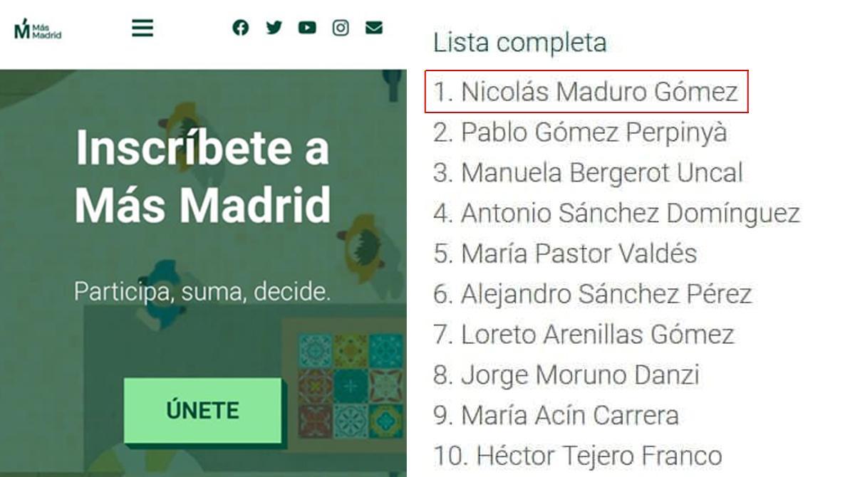 Imagen del ataque a la página web de Más Madrid ocurrido el pasado 1 de abril