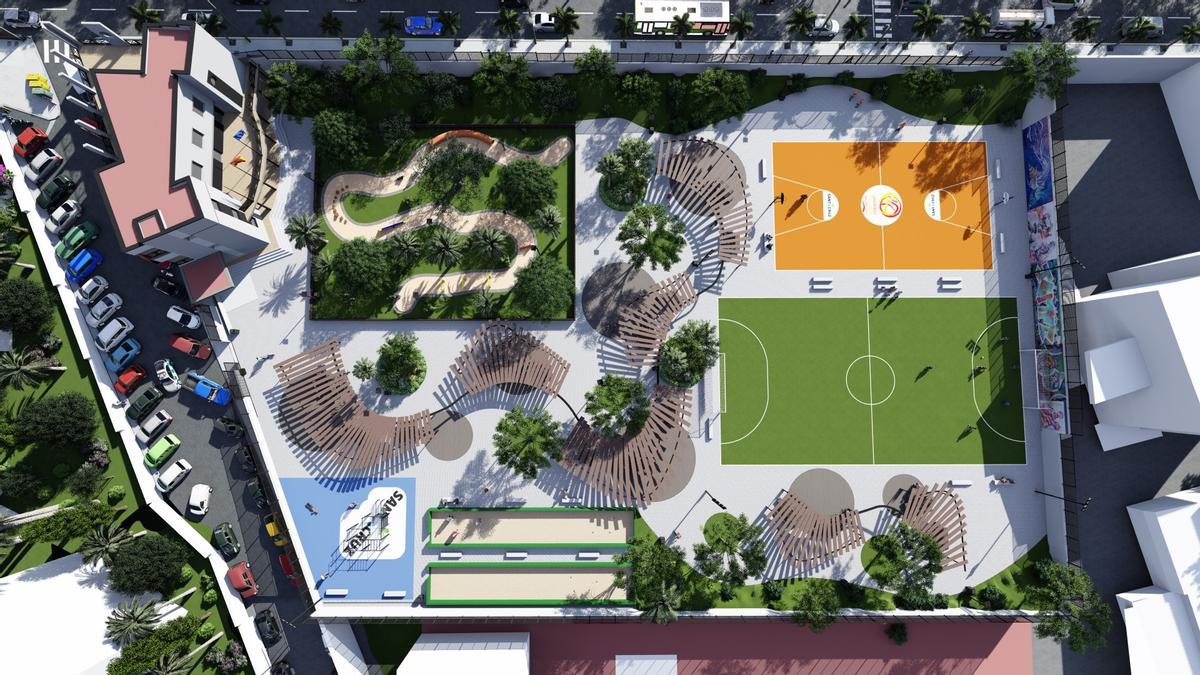 Infografía del futuro espacio deportivo y lúdico que se construirá en Juan XXIII, en Santa Cruz de Tenerife.