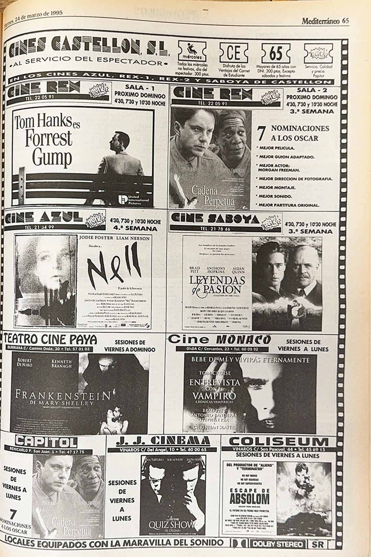 Cartelera del viernes, 24 de marzo de 1995 en Castellón.