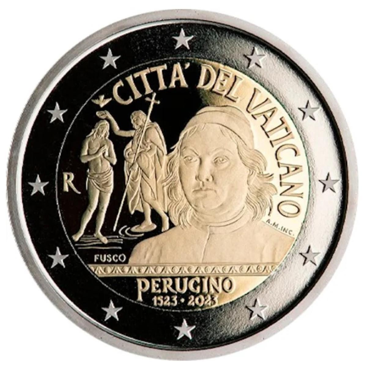 Moneda de 2 euros del Vaticano por el quinto centenario de la muerte de Pietro Perugino