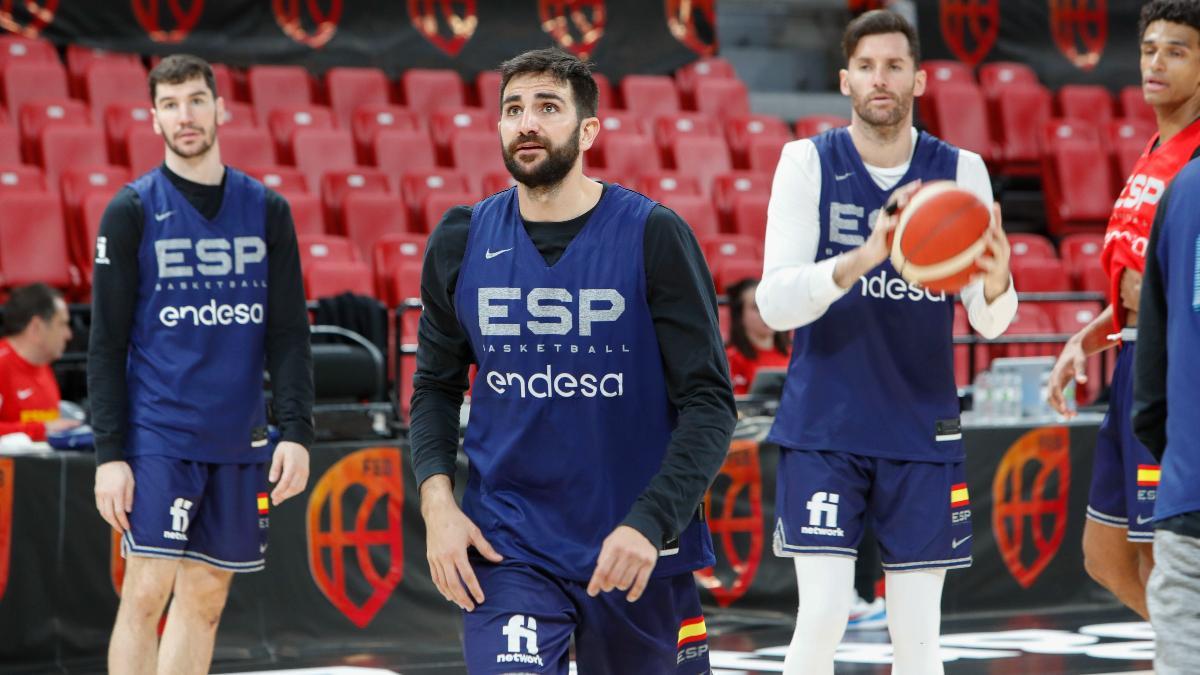 Ricky Rubio, en el entrenamiento con España