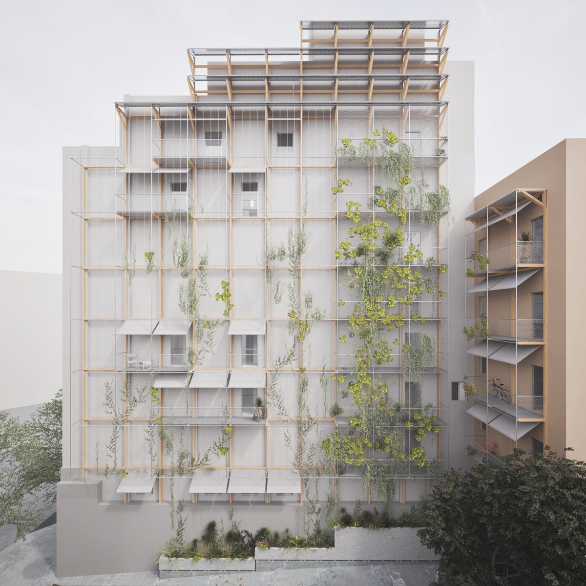 La medianera de Nàpols 103, tal y como está previsto que renazca en 2026.