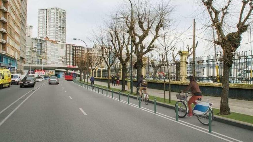 Imagen virtual del tramo del carril bici a su paso por la avenida de Primo de Rivera.