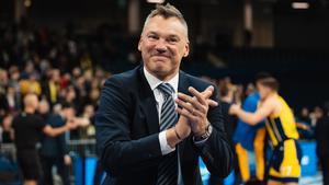 Sarunas Jasikevicius acabó muy contento tras la contundente victoria ante Maccabi