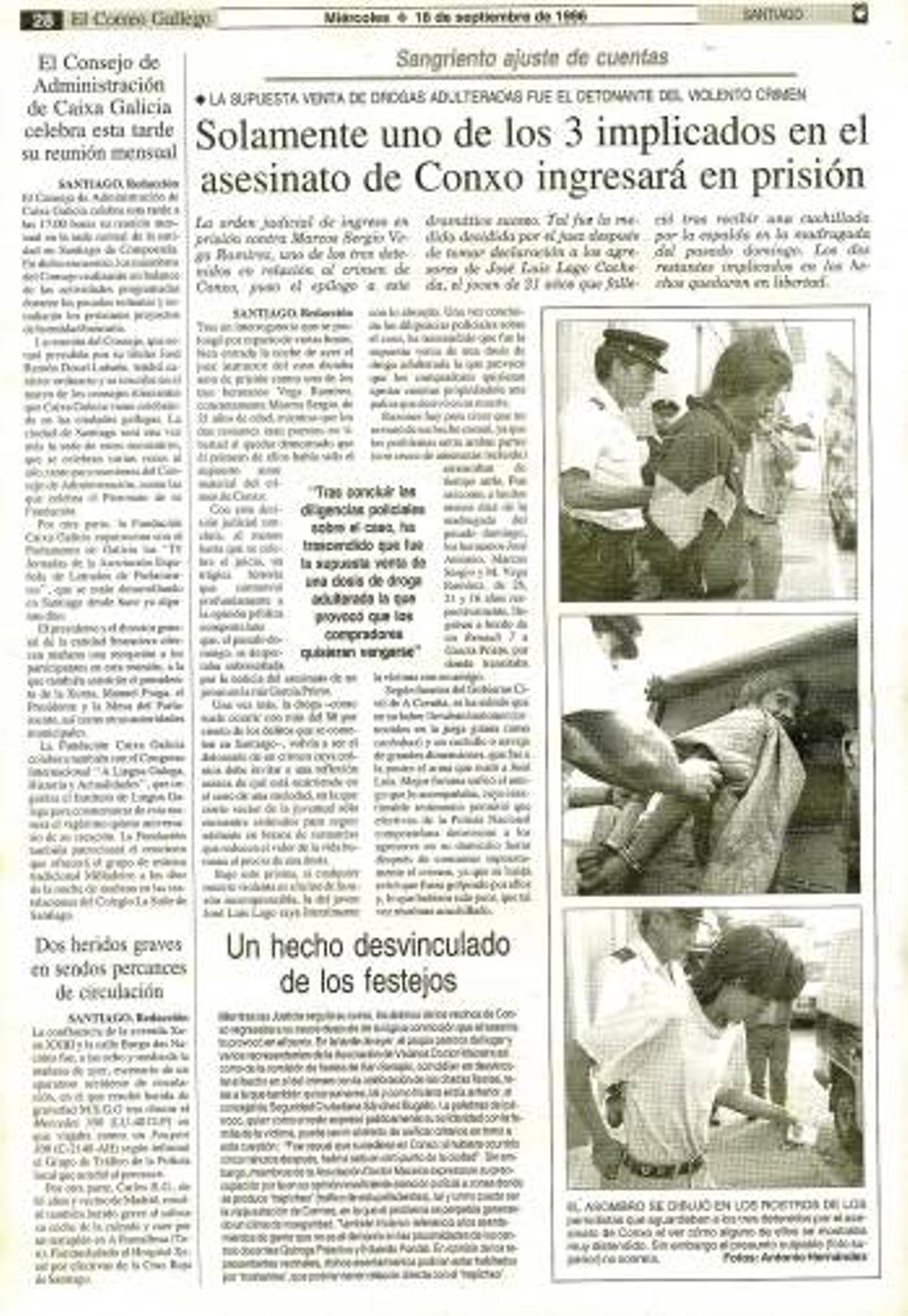 Artículo de El Correo Gallego anunciando en el ingreso en prisión del acusado de la puñalada mortal
