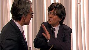 Queco Novell i Bruno Oro, o l’entrant i el sortint (’Polònia’, TV-3).