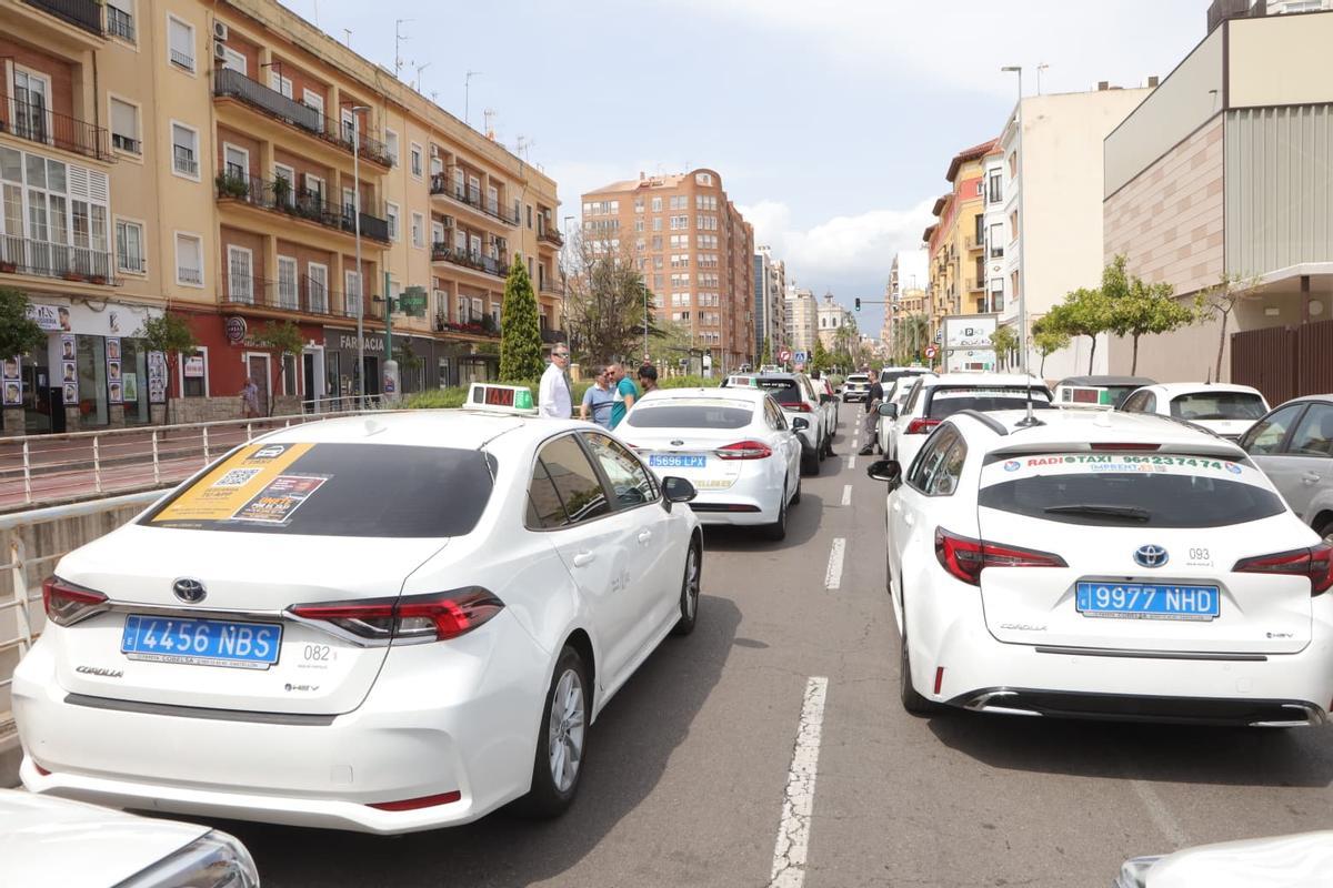 Los taxistas se han manifestado en la avenida del Mar de Castelló.
