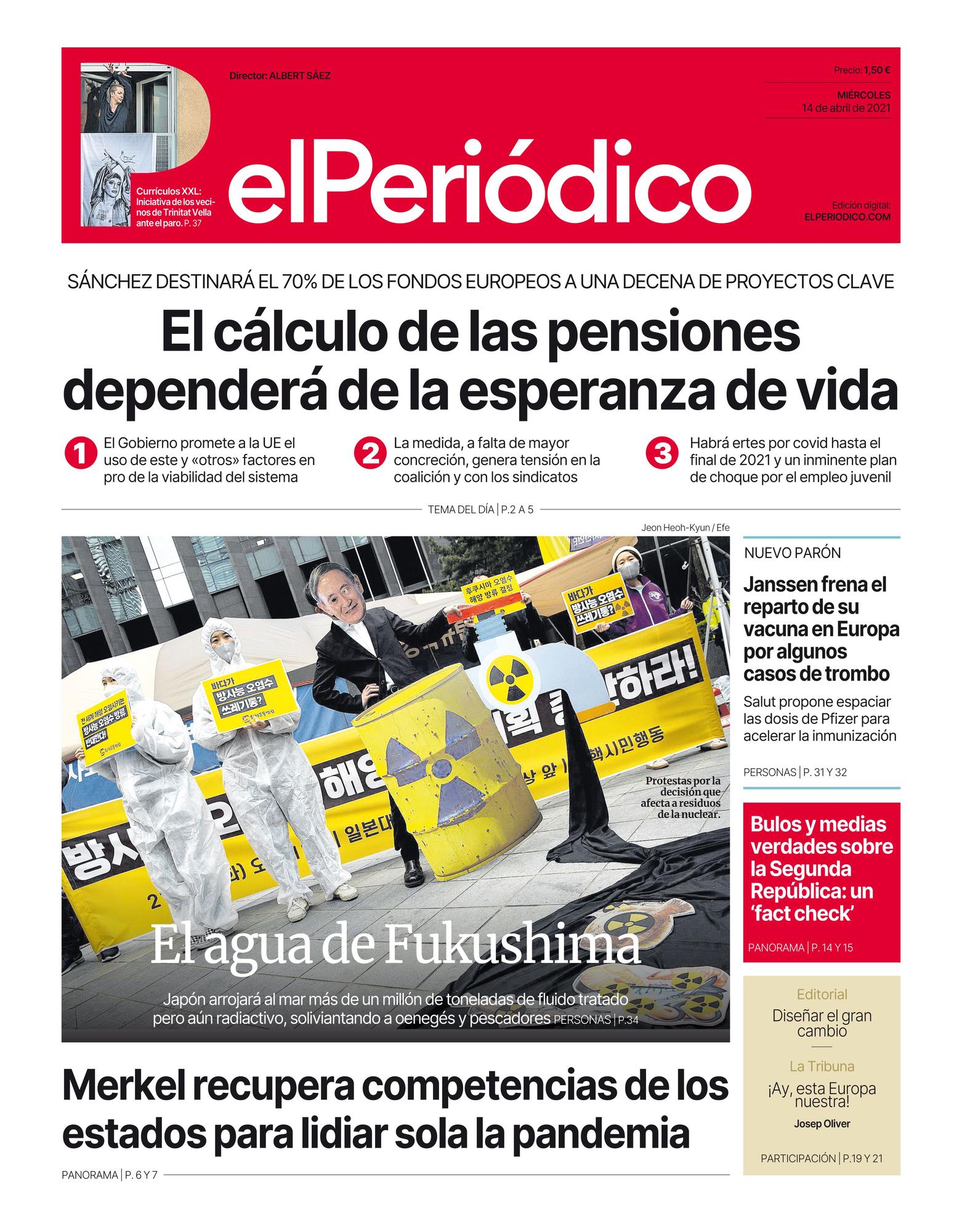 La portada de EL PERIÓDICO del 14 de abril de 2021