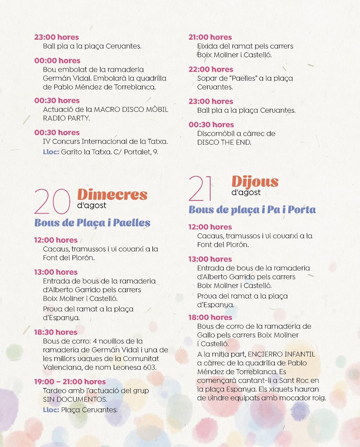 PROGRAMA FIESTAS DE AGOSTO 2025 LES COVES DE VINROMÀ