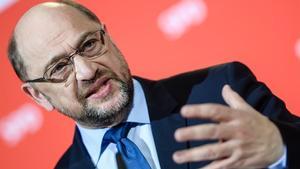Schulz ofrece una rueda de prensa en Berlín, el 15 de diciembre.