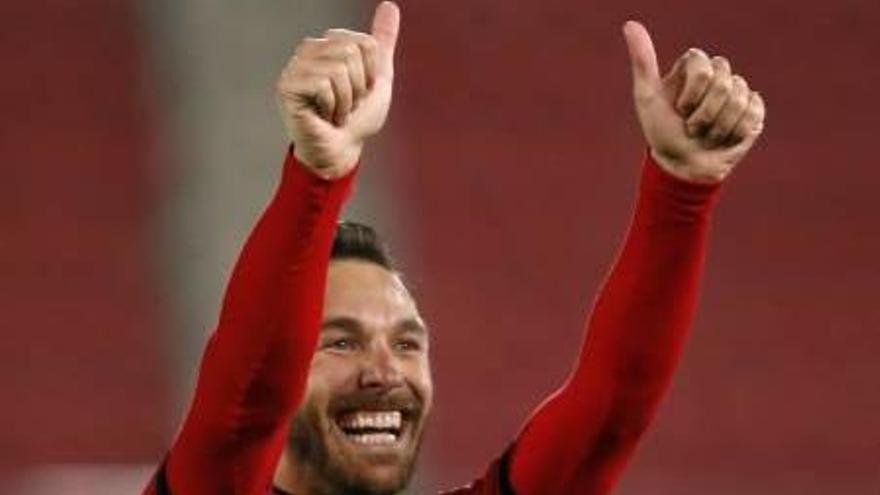 Xisco Jiménez celebra un gol con el Mallorca el pasado curso.