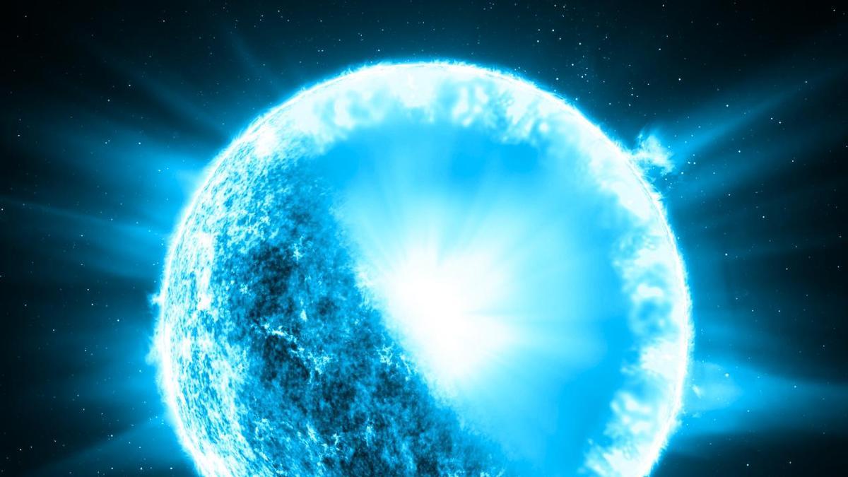 Recreación artística del interior de HD 192575, una estrella brillante con unas 12 veces la masa del Sol.