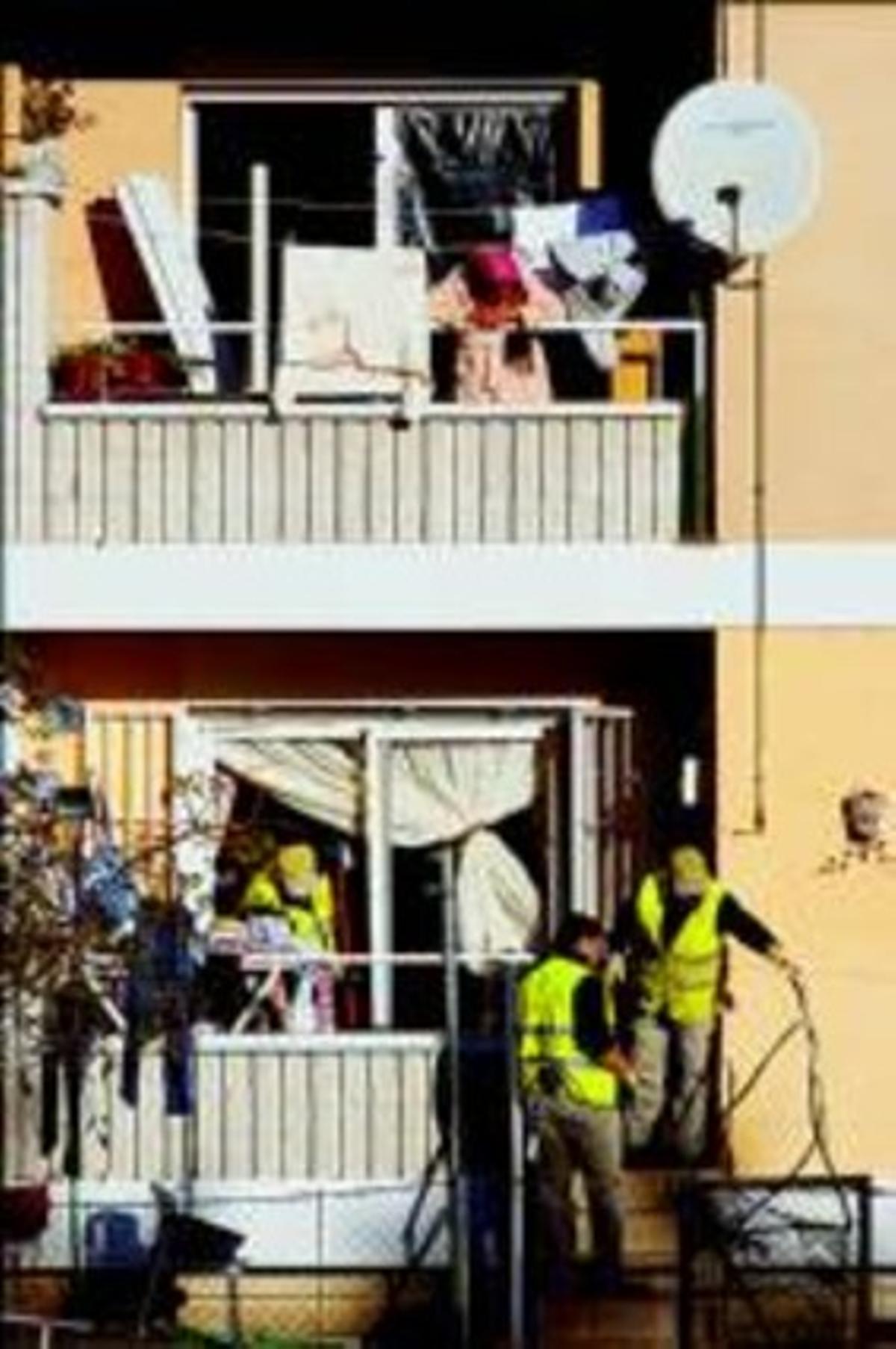 Dos operaris revisen una de les finques veïnes de l’afectada, ahir. Dos operaris revisen una de les finques veïnes de l’afectada, ahir.