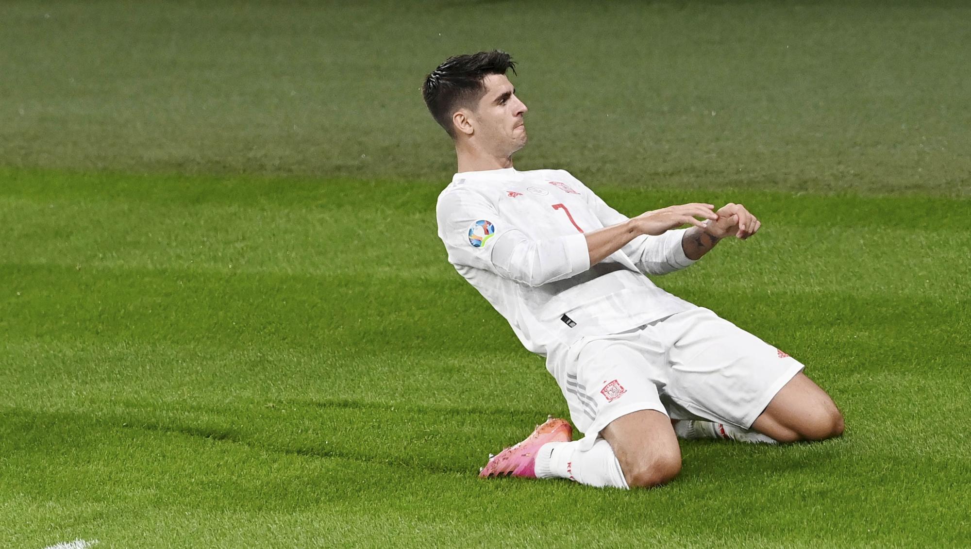 Así celebra Morata su gol contra Italia en la semifinal de la Eurocopa