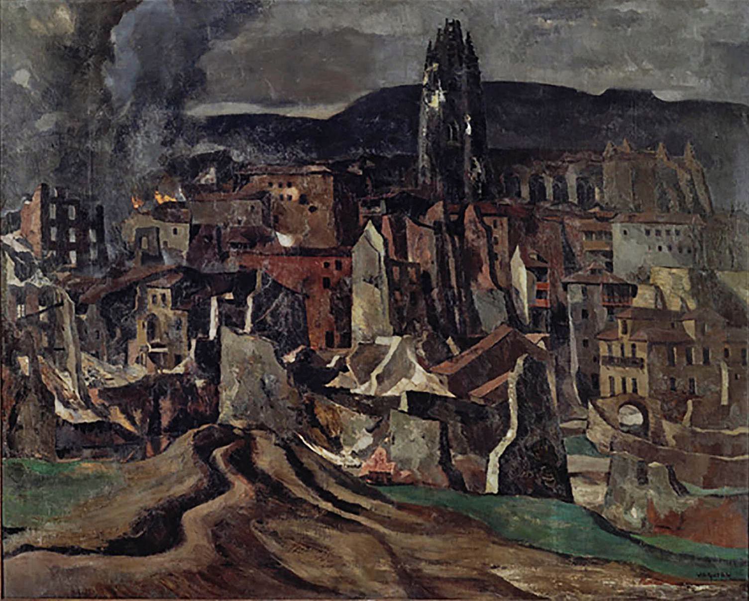 “Oviedo en ruinas”, de Joaquín Vaquero Palacios (hacia 1942).