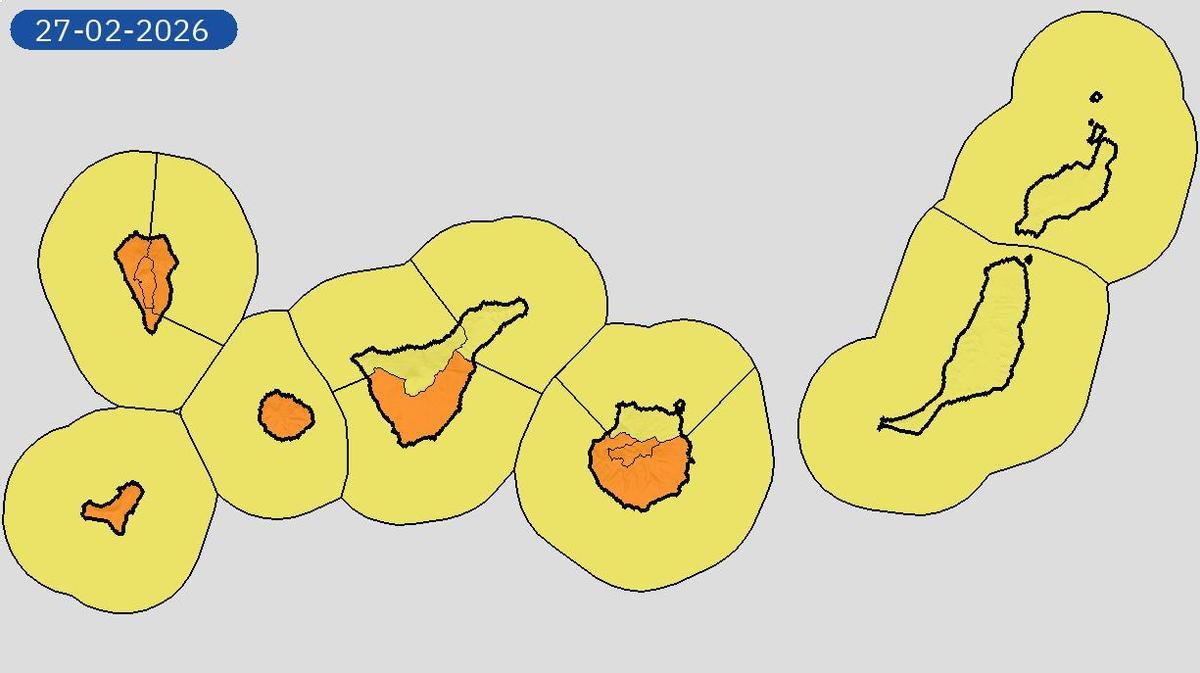 Avisos de la Aemet para el viernes 27 de febrero de 2026 en Canarias