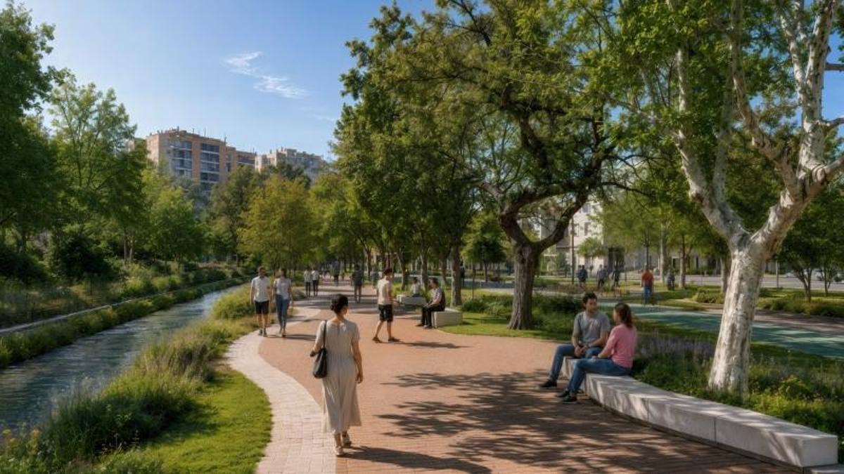 Recreación de la renovación del Canal Imperial a su paso por Zaragoza.