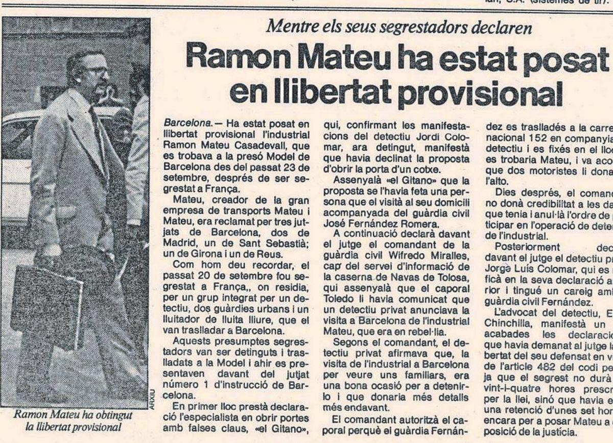 Una noticia del diario «Avui» muestra una imagen de Ramon Mateu.