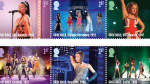 Colección de sellos Royal Mail que celebra los 30 años de las Spice Girls.