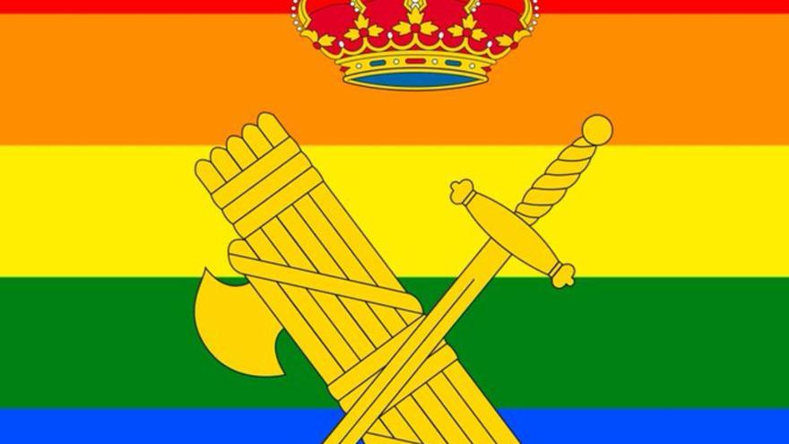 Bandera LGTBI+ puesta por la Guardia Civil en su cuenta de Twitter.