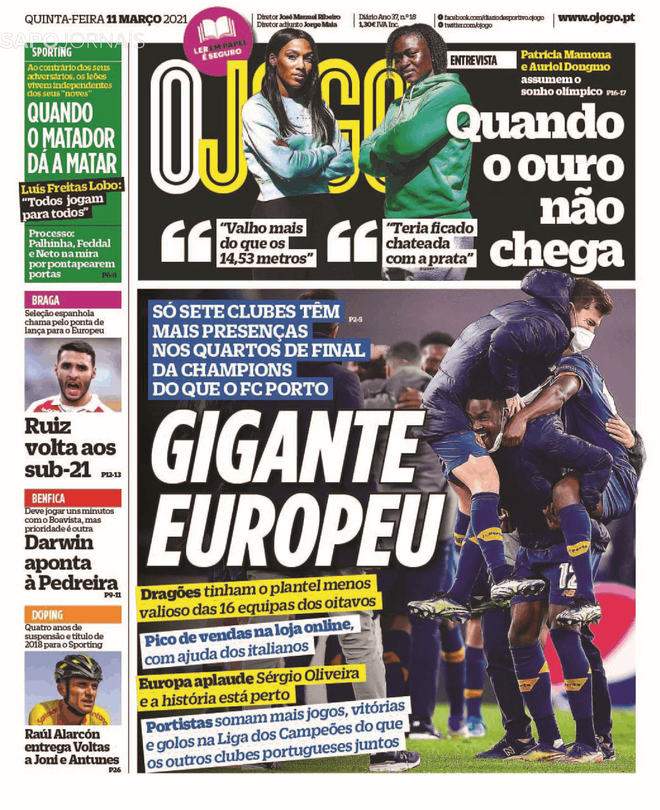 La portada de O Jogo del 11/03/21