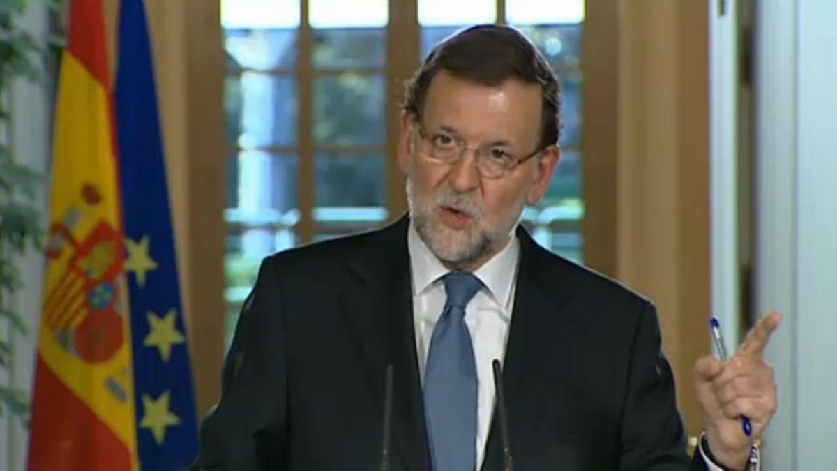 El presidente, Mariano Rajoy, durante la comparecencia ante la prensa.