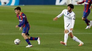 Carles Aleñá durante su primer partido en el Camp Nou como rival del Barça