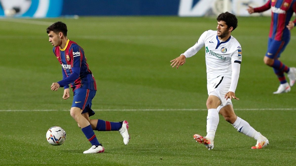 Carles Aleñá durante su primer partido en el Camp Nou como rival del Barça