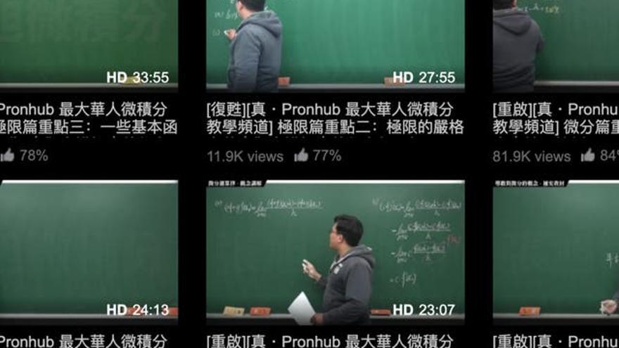 Imágenes de varios vídeos del profesor dando clases de matemáticas en Pornhub