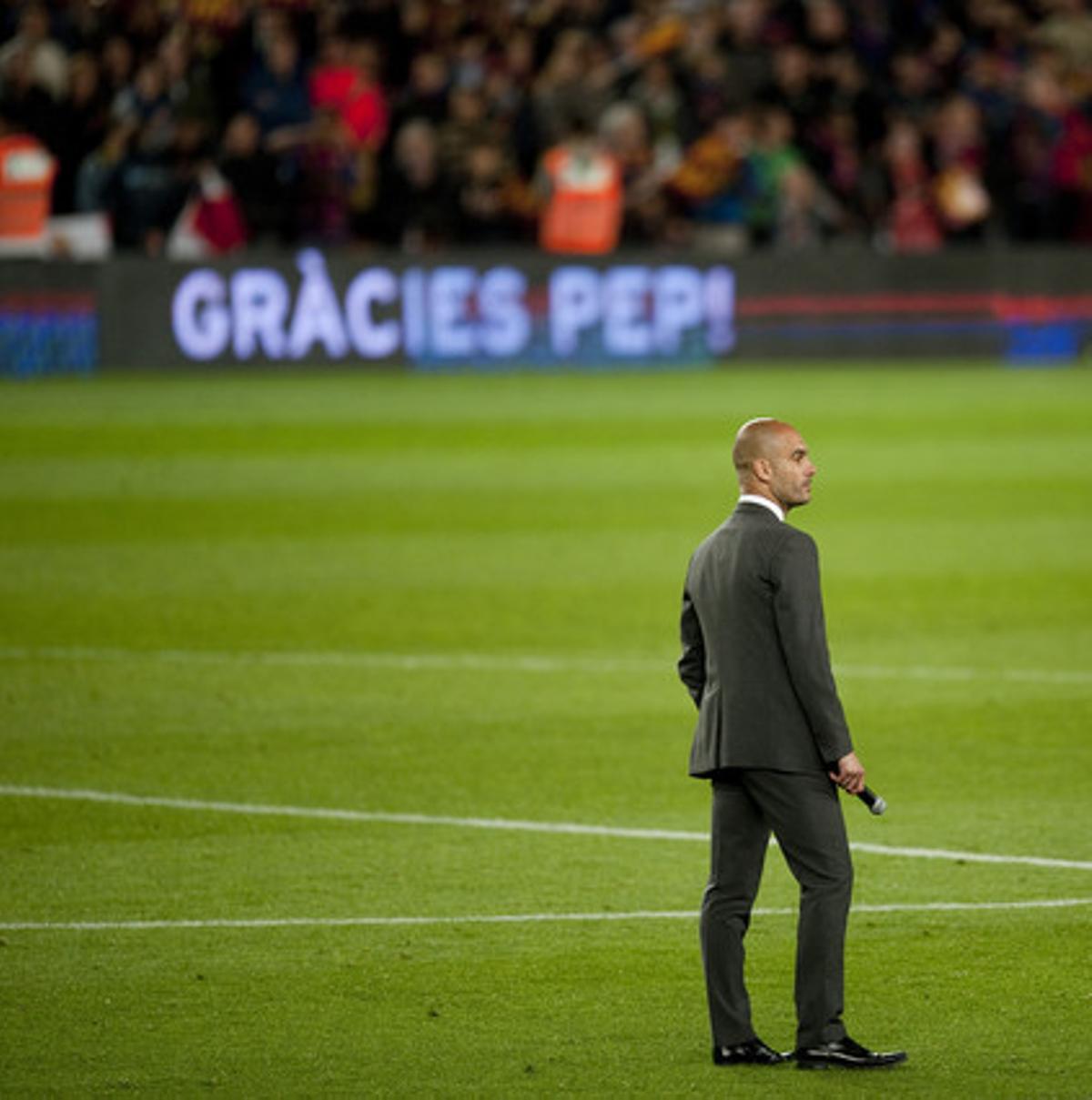 Josep Guardiola tras el partido que enfrentó al Barça y al Espanyol en el Camp Nou.