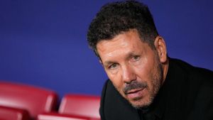 15/09/2024 Diego Pablo Simeone, head coach of Atletico de Madrid, looks on during the Spanish League, LaLiga EA Sports, football match played between Atletico de Madrid and Valencia CF at Civitas Metropolitano stadium on September 15, 2024, in Madrid, Spain. DEPORTES Oscar J. Barroso / AFP7 / Europa Press