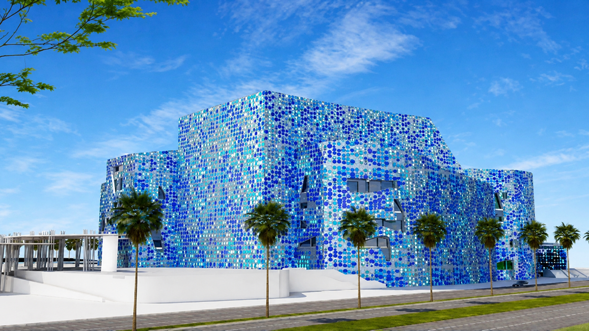 Infografía de cómo será el Auditorio de la Música de Málaga. El Auditorio de la Música de Málaga se construirá junto al parque de Huelin