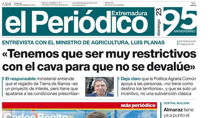 Esta es la portada de EL PERIÓDICO EXTREMADURA correspondiente al día 23 de septiembre del 2018