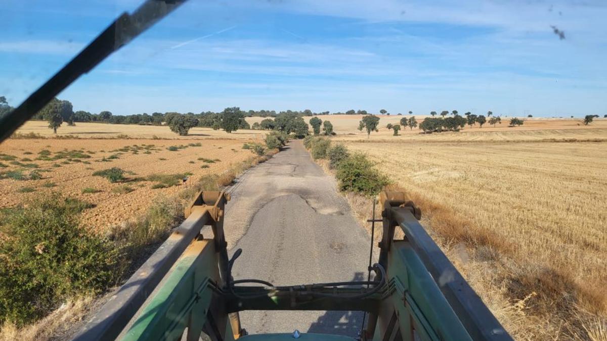 Tractor pasando por un camino rural asfaltado del municipio.  | CH. S.