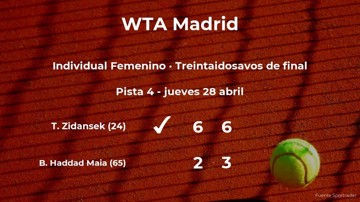 Tamara Zidansek pasa a la próxima ronda del torneo WTA 1000 de Madrid tras vencer en los treintaidosavos de final