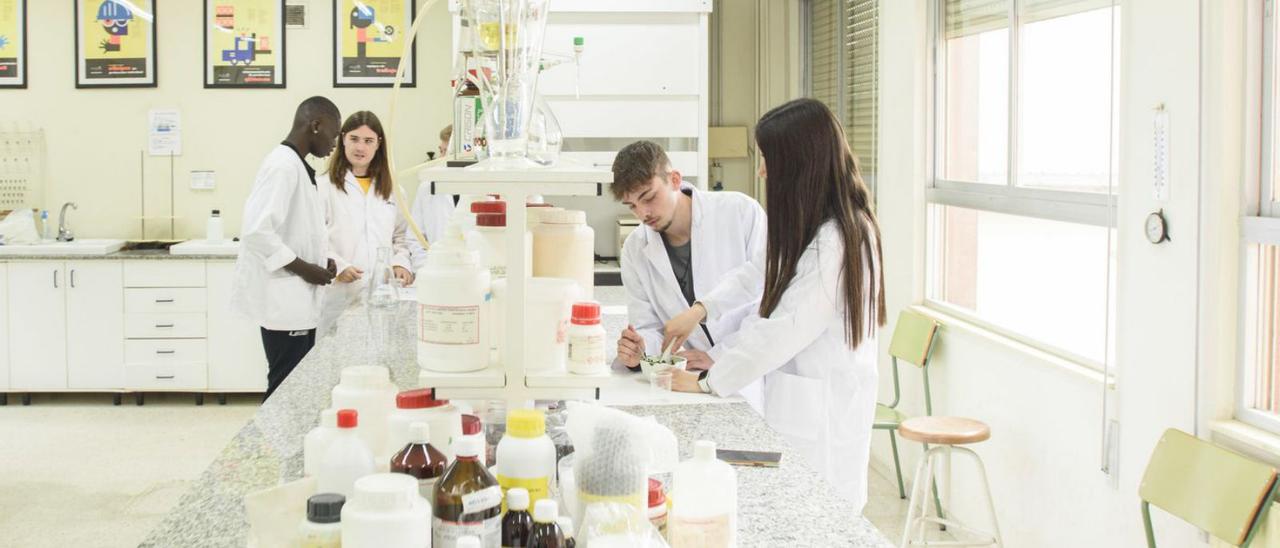 Alumnos en el laboratorio de Farmacia del CIFP de Cerdeño. | LNE