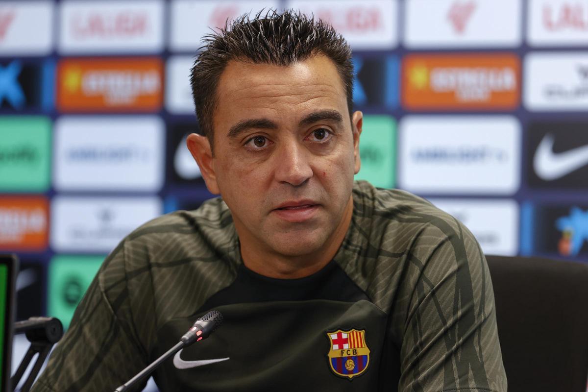 FC Barcelona's press conference Xavi Hernández, en una rueda de prensa del Barça en la ciudad deportiva de Sant Joan Despí.