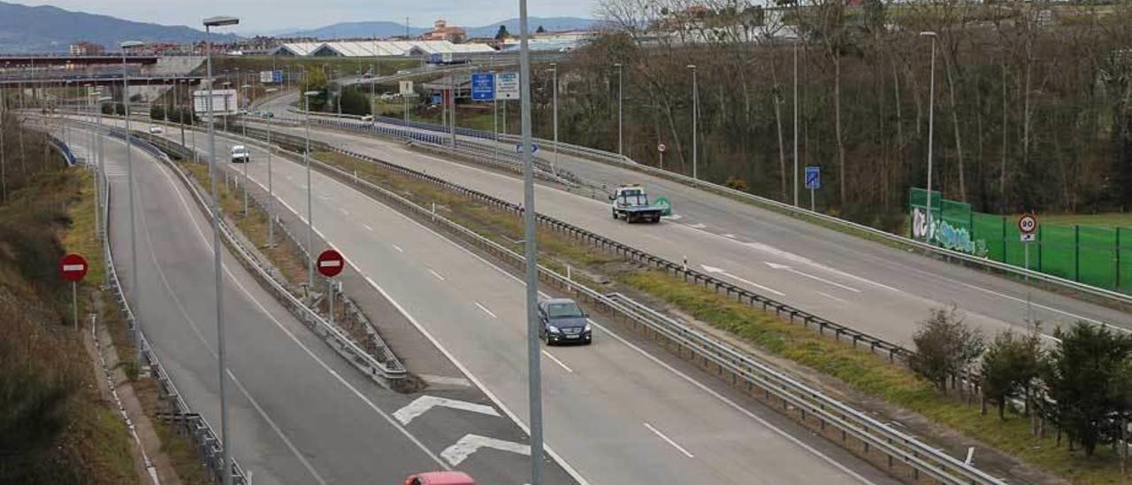 Farolas inutilizadas en la autovía a su paso por La Carrera.