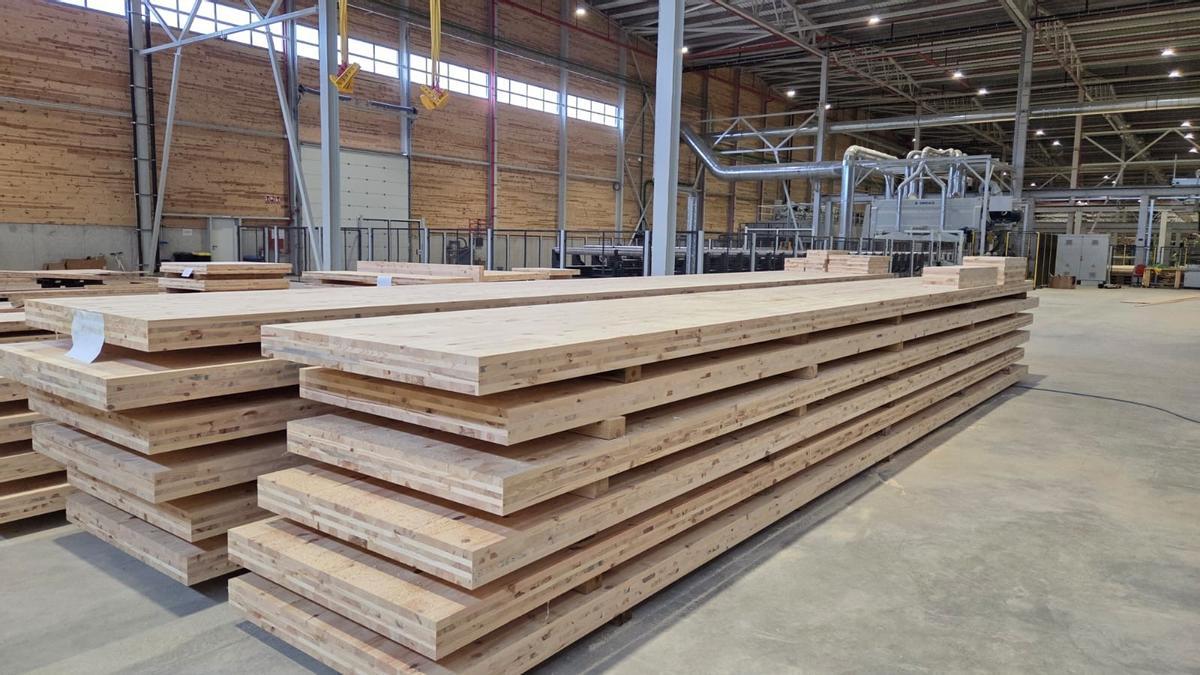 Primeres peces de CLT que s'han fet a la nova planta de Serradora Boix