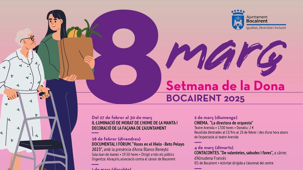 Cartel de la programación de la Setmana de la Dona en Bocairent.